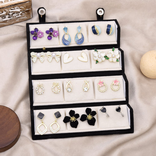 BELLORRE 12 Pair Earrings Set for Women, Assorted Stud, Drop & Dangler Fashion Earrings Collection with Folding Jewelry Box Organizer