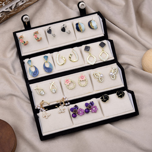 BELLORRE 12 Pair Earrings Set for Women, Assorted Stud, Drop & Dangler Fashion Earrings Collection with Folding Jewelry Box Organizer