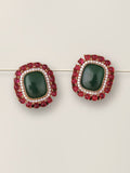Red Green Stone Gold finish Stud Earrings