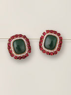 Red Green Stone Gold finish Stud Earrings