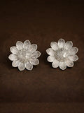 Silver finish Floral Textured Stud Earrings