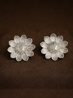 Silver finish Floral Textured Stud Earrings