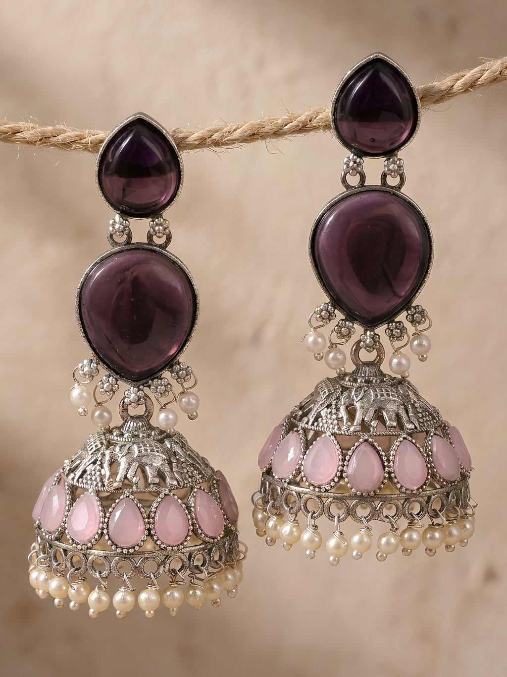 Purple & Pink Silver finish Earrings Combo