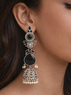 Silver tone finish Black Stone Layered Jhumki Dangler