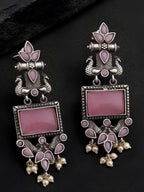 Pink Stone Silver tone finish Ethnic Jhumki Earrings