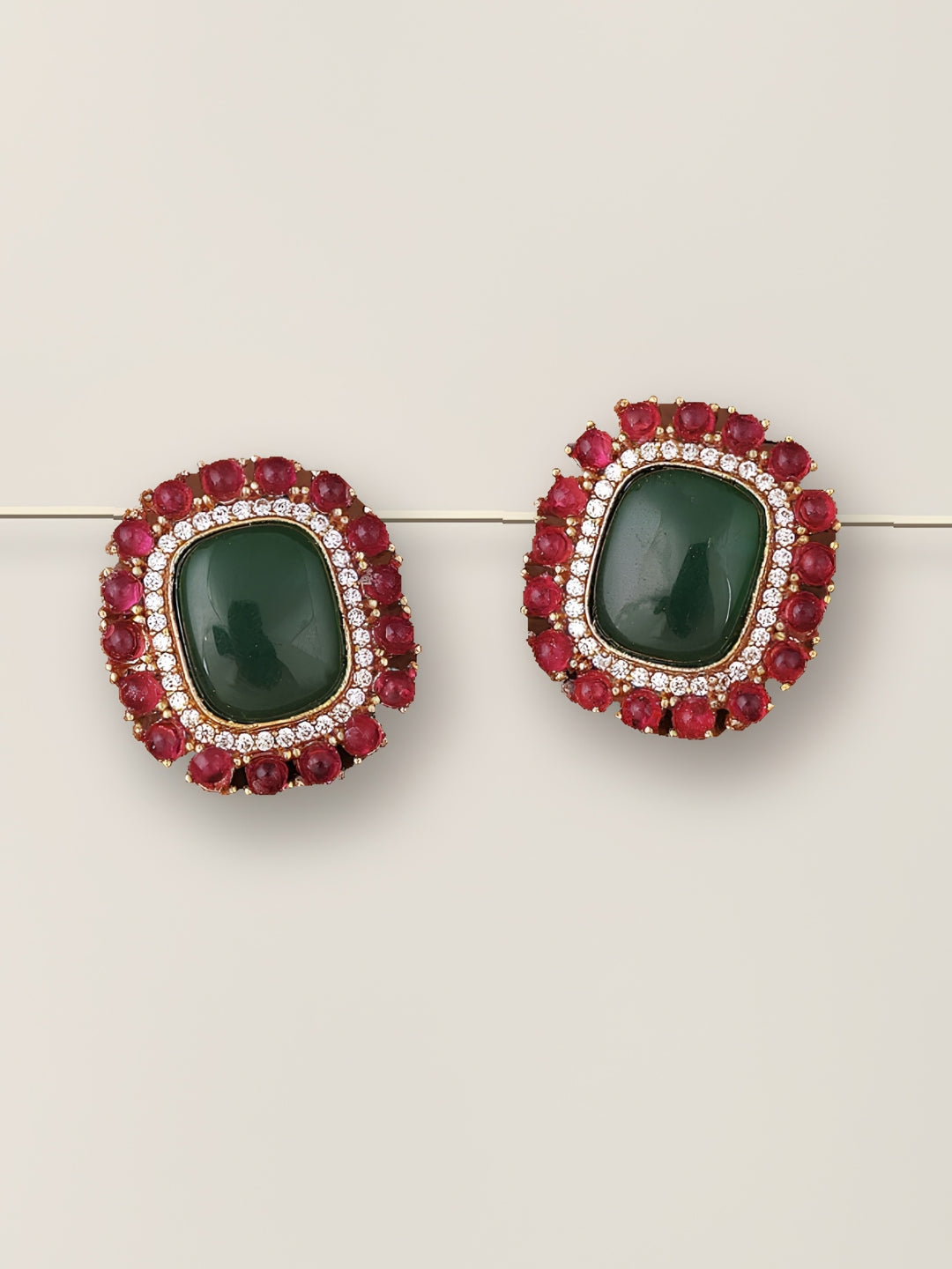 Green Red Elephant Jhumka Earrings with Studs