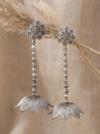 Floral Drop Jhumki Earrings — Silver Tone