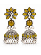 Yellow Floral Silver finish Jhumki Earrings