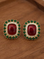 Red Green Gold Finish Stud Earrings