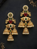 Red Green Temple Layered Jhumki Dangler