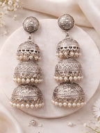 Vintage Silver finish Layered Jhumki Earrings