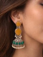 Silver Finish Green Stone Elephant Jhumki