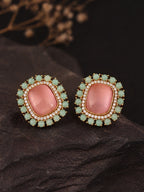 Pink Turquoise Halo Silver Finish Studs