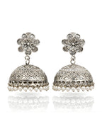 Silver finish Floral Pearl Jhumki Earrings