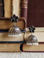 Black Floral Antique Look Jhumka Earrings