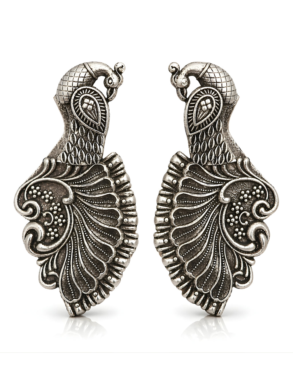 Silver tone finish Peacock Stud Earrings