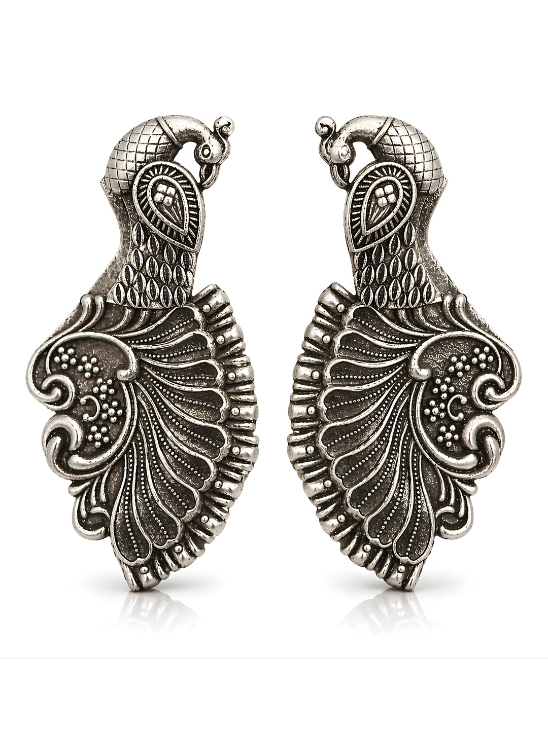 Silver tone finish Peacock Stud Earrings