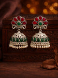 Silver Finish Elephant Red Green Jhumki Earrings