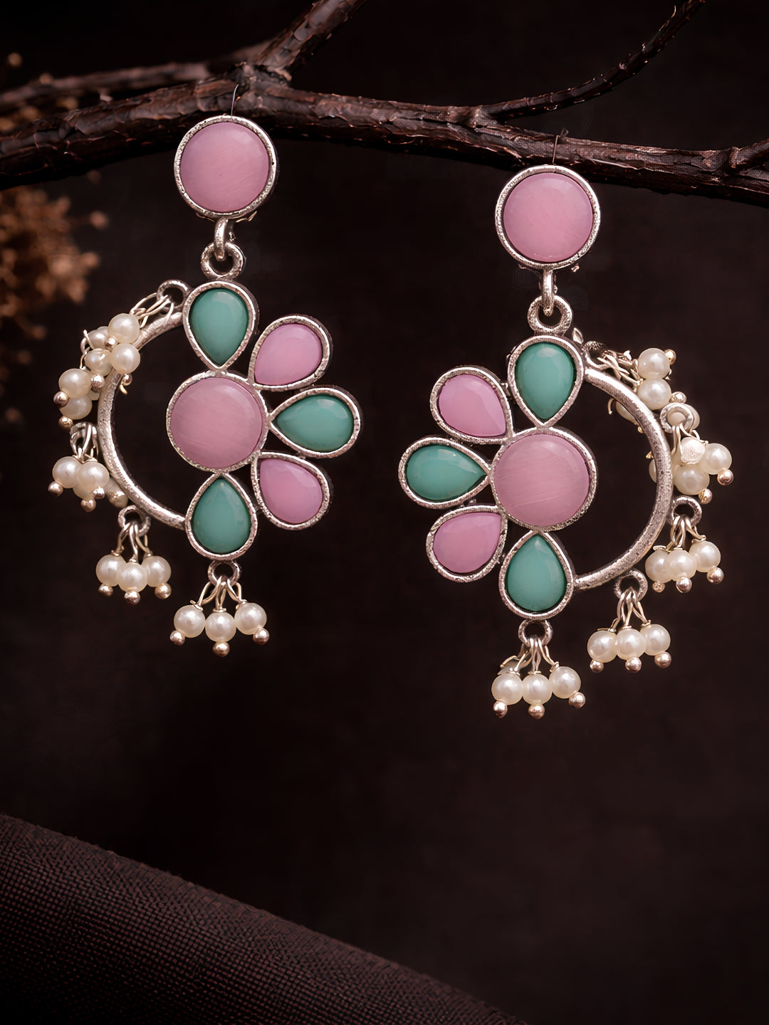 Floral Pearl Drop Dangler Earrings