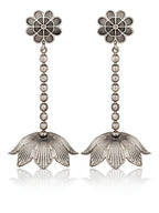 Floral Drop Silver tone Jhumki Earrings