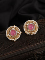 Gulika Pink Stone Pearl Stud Earrings
