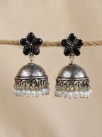 Black Floral Antique Look Jhumka Earrings