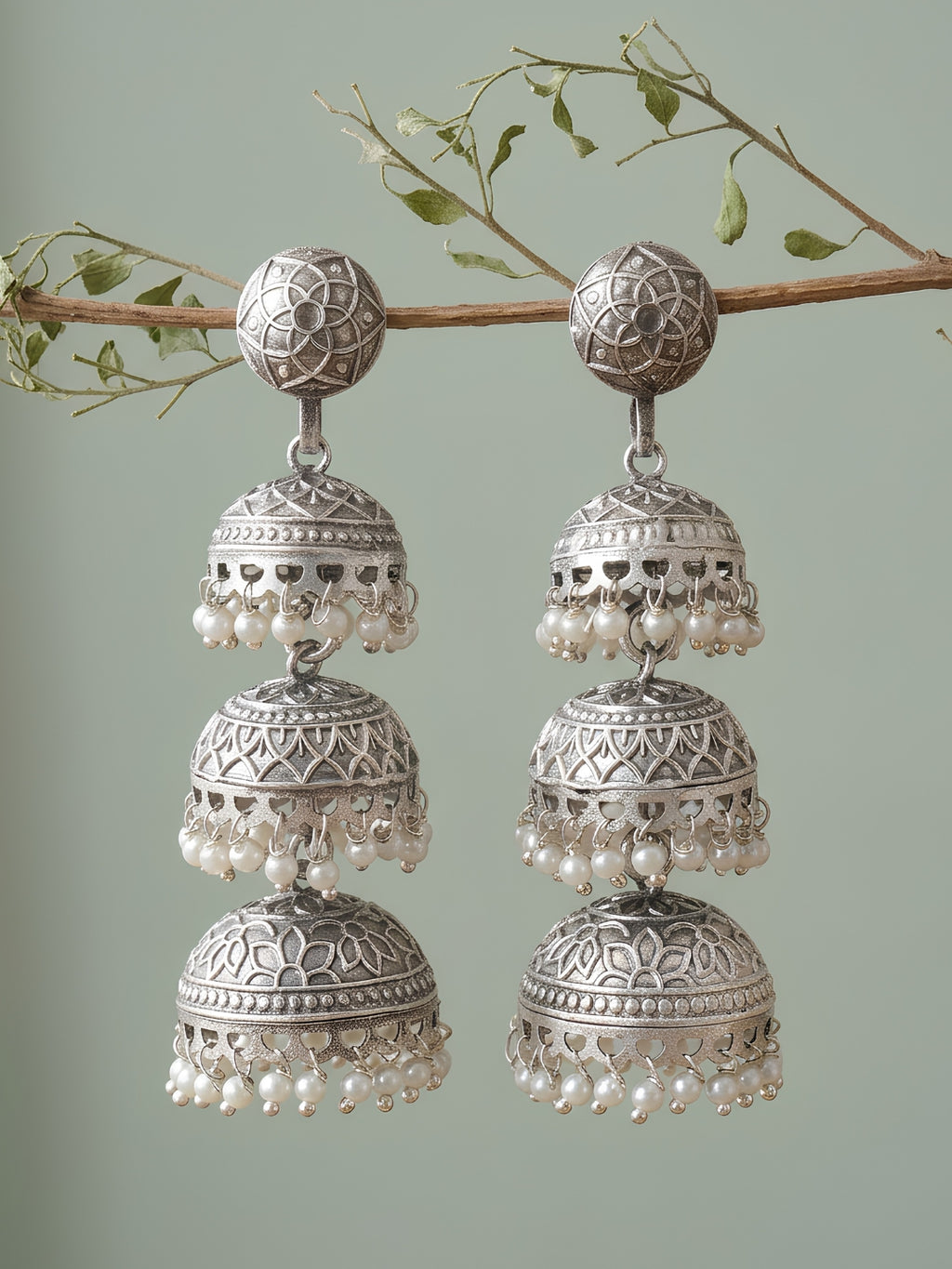 Silver Finish Brass Jhumka Earrings Combo
