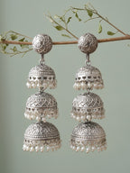 Silver Finish Brass Jhumka Earrings Combo