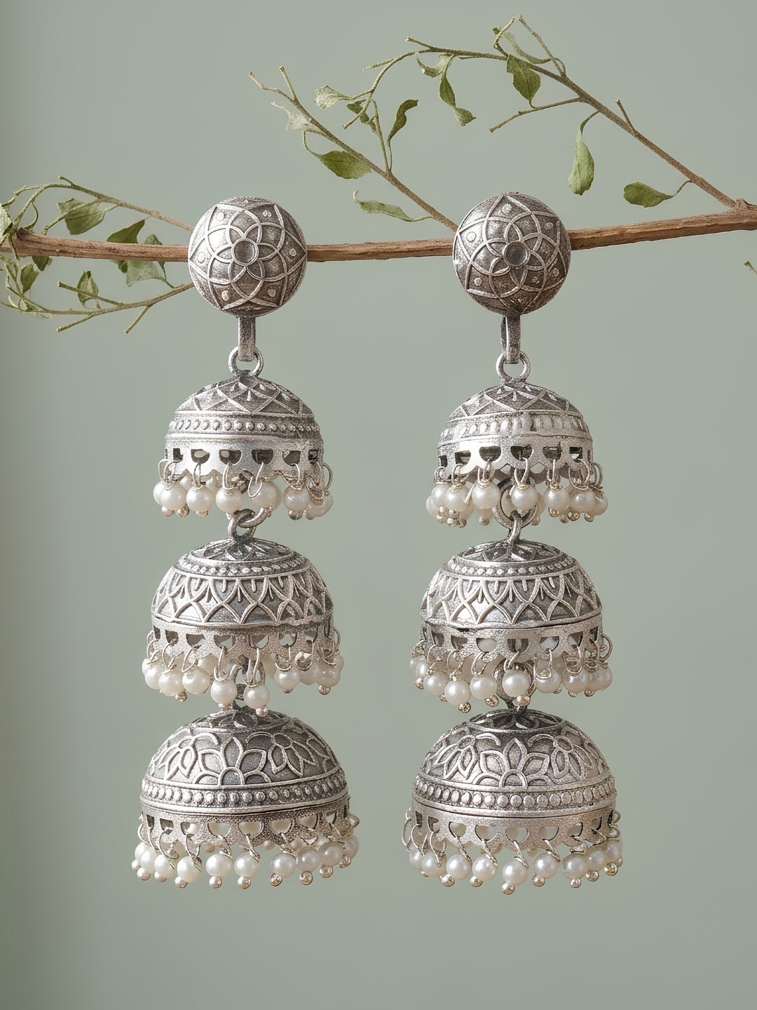 Silver Finish Brass Jhumka Earrings Combo