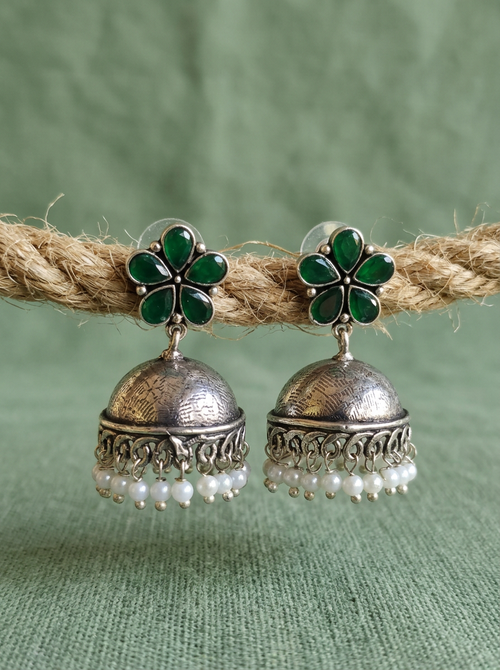 Green Floral Antique Look Jhumka Earrings