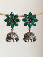 Green Floral & Pearl Jhumka Earrings Combo