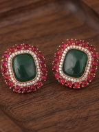 Red Green Stone Gold finish Stud Earrings