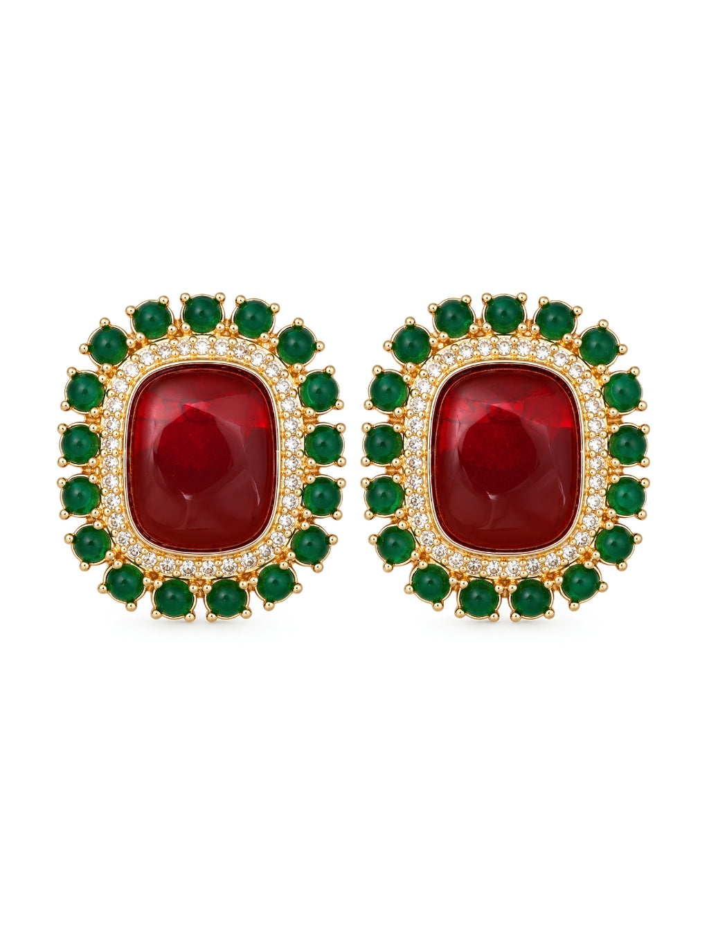 Red Green Gold Finish Stud Earrings