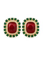 Red Green Gold Finish Stud Earrings