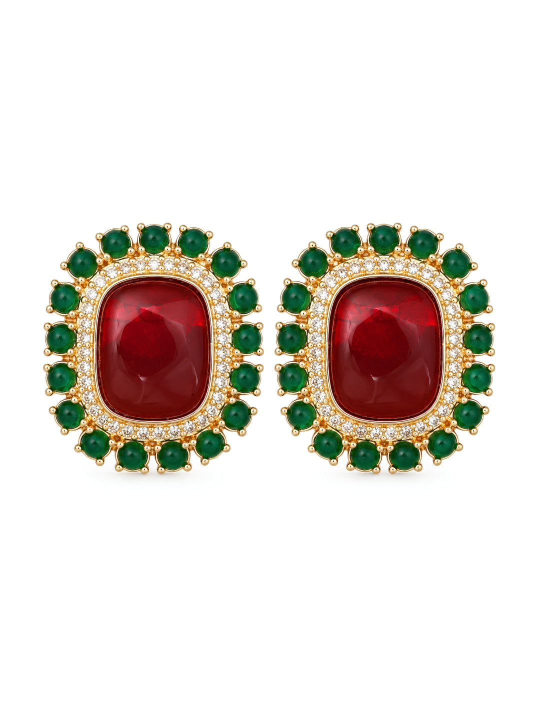 Red Green Gold Finish Stud Earrings