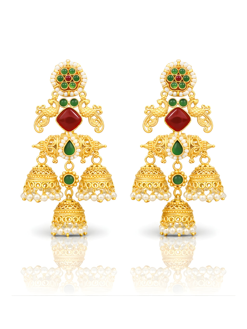 Red Green Temple Layered Jhumki Dangler
