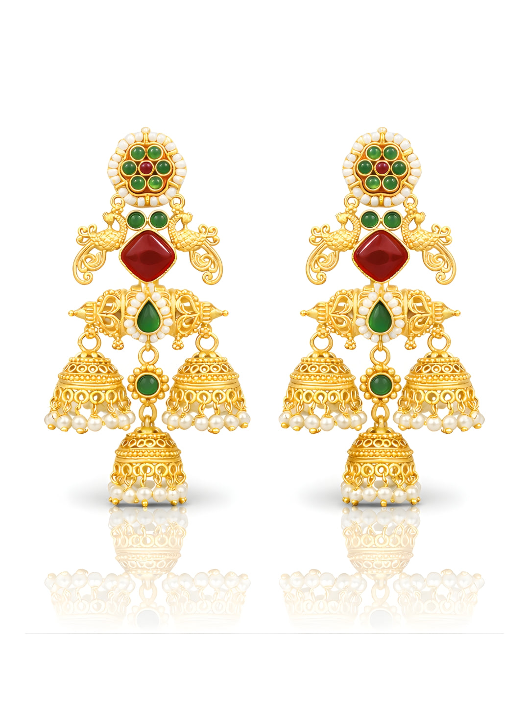 Red Green Temple Layered Jhumki Dangler