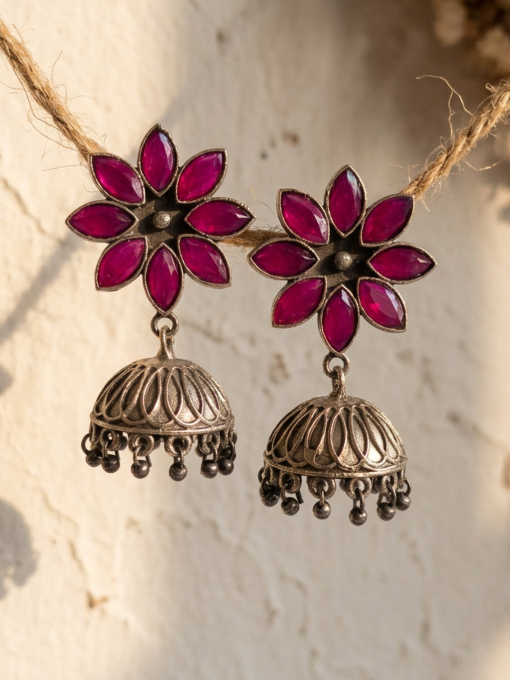Floral Jhumka Earrings Combo Pink & Magenta