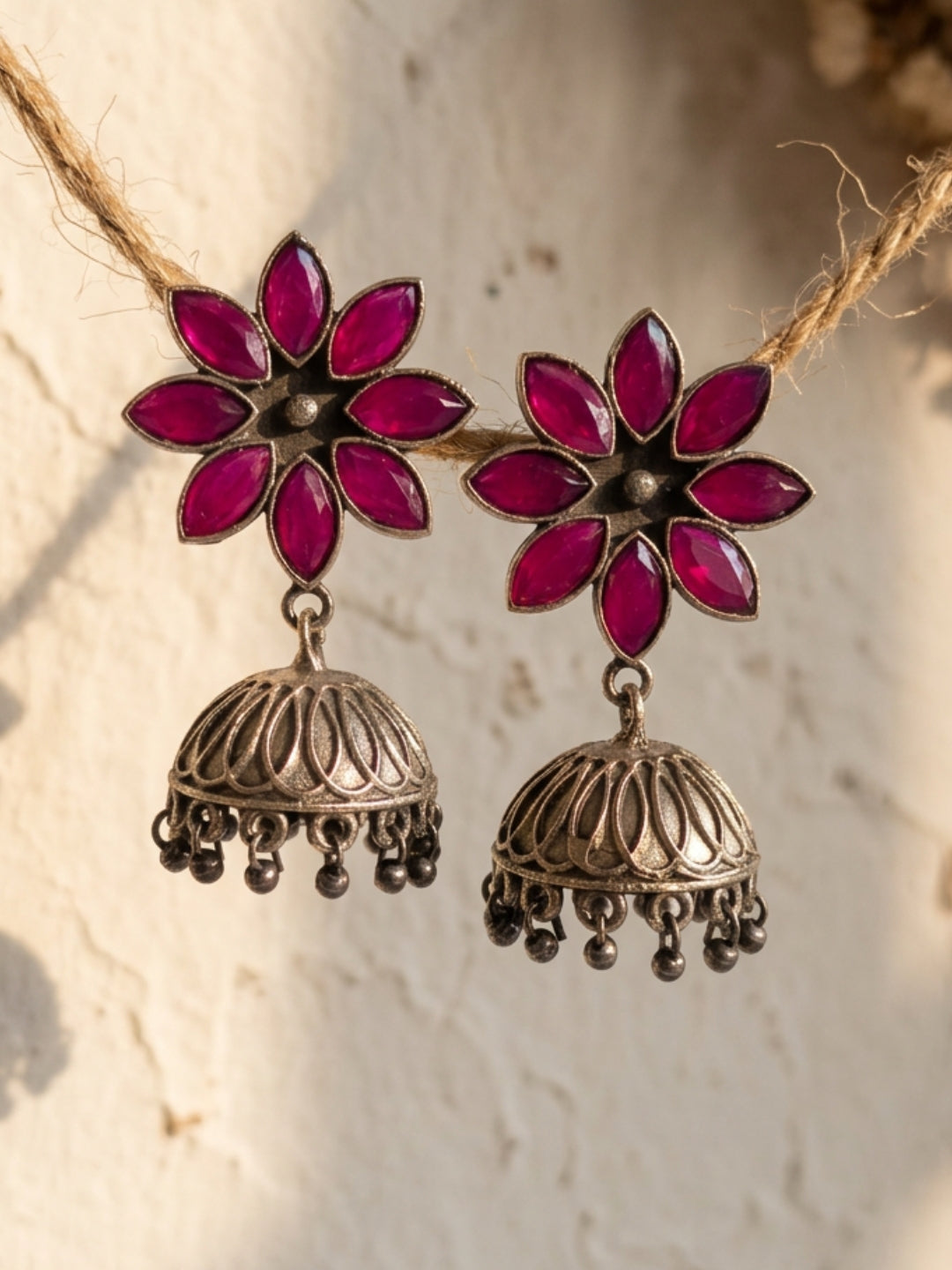 Floral Jhumka Earrings Combo Pink & Magenta