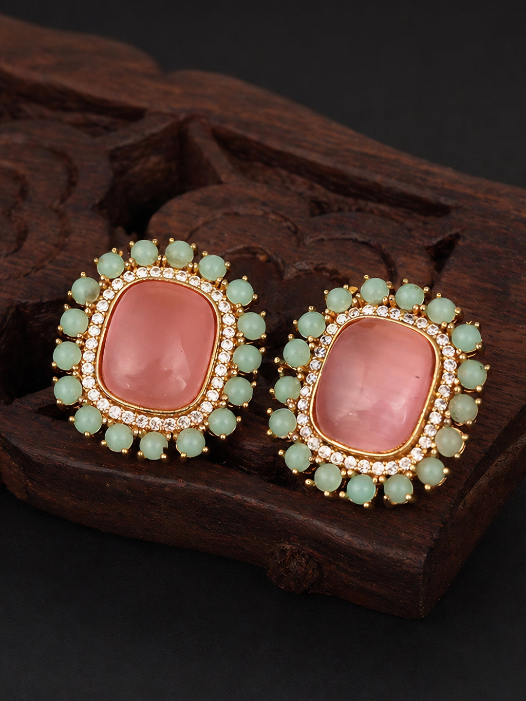 Pink Turquoise Halo Silver Finish Studs
