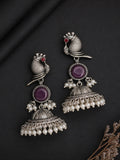 Peacock Purple Stone Silver-Finish Jhumka
