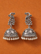 Peacock Pearl Silver tone Jhumka Earrings