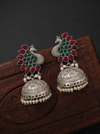 Silver Finish Peacock Jhumka Earrings