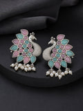 Peacock Pink Turquoise Silver Tone Studs