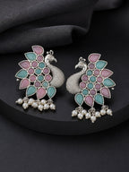 Peacock Pink Turquoise Silver Tone Studs