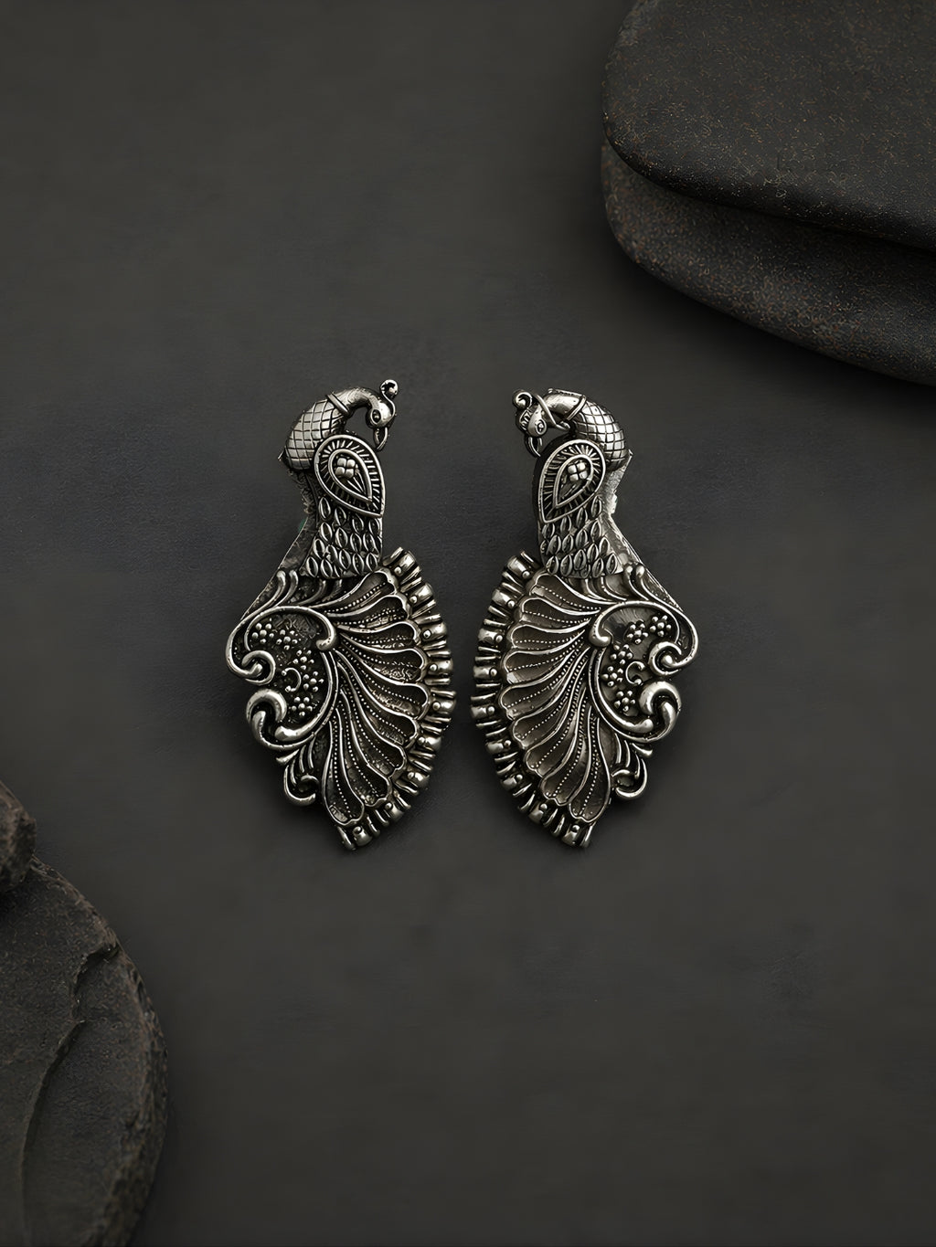 Silver tone finish Peacock Stud Earrings