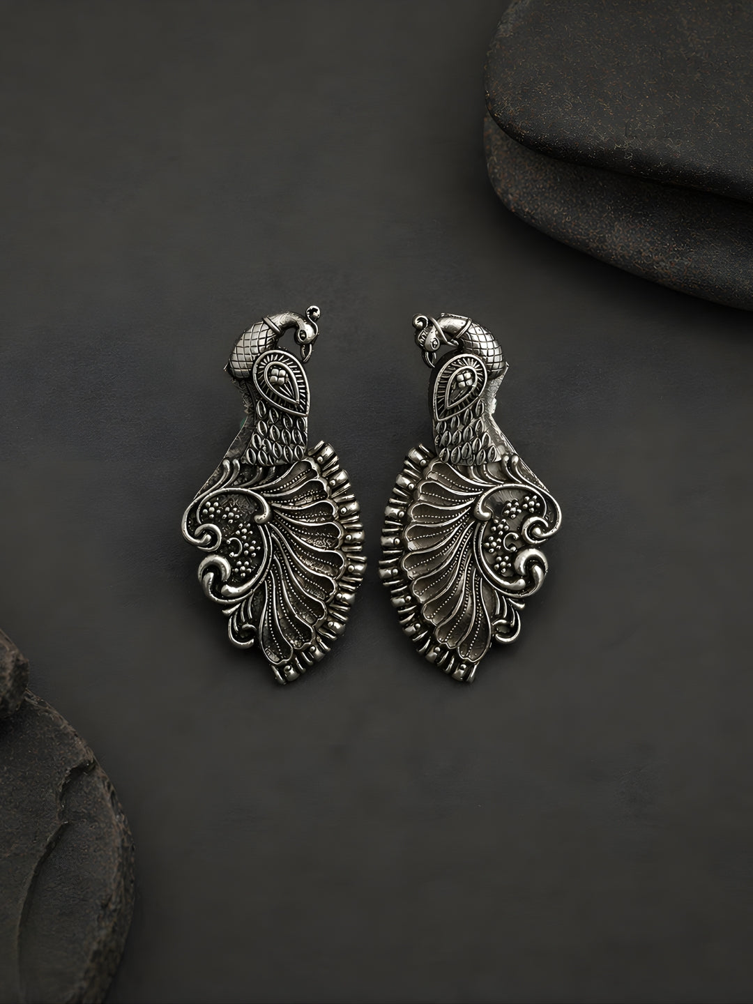 Silver tone finish Peacock Stud Earrings