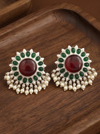 Red Green Floral Silver finish Stud Earrings