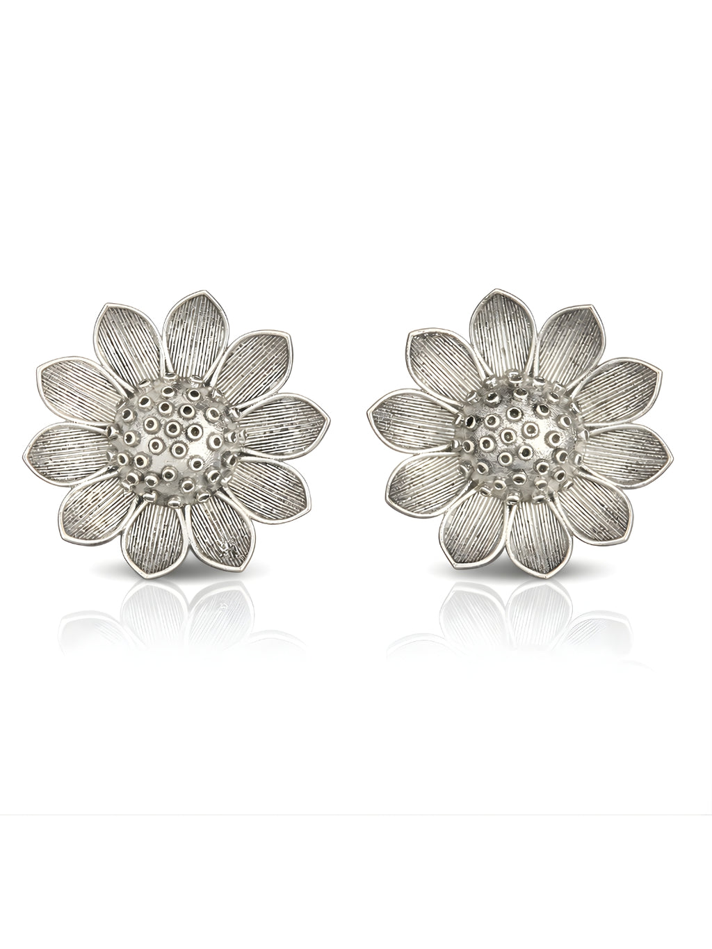 Silver finish Floral Textured Stud Earrings