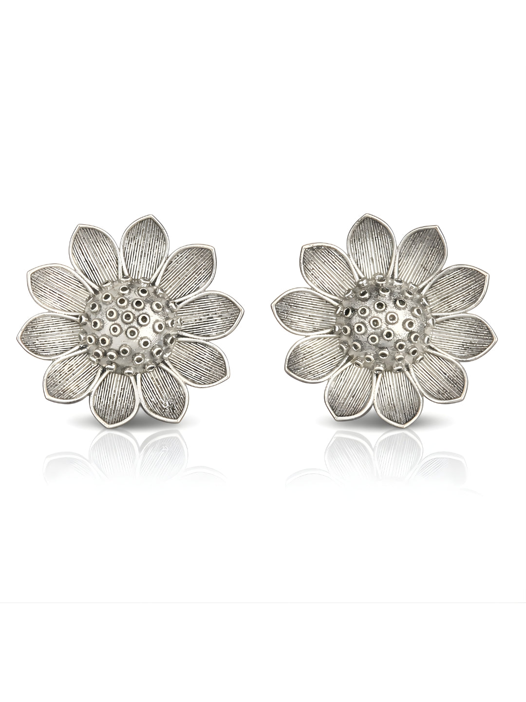 Silver finish Floral Textured Stud Earrings